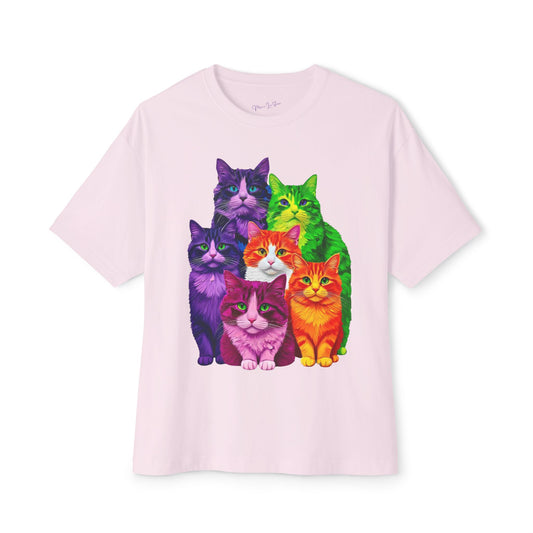 Psychedelic Colours Cat Lovers Oversized T- Shirt