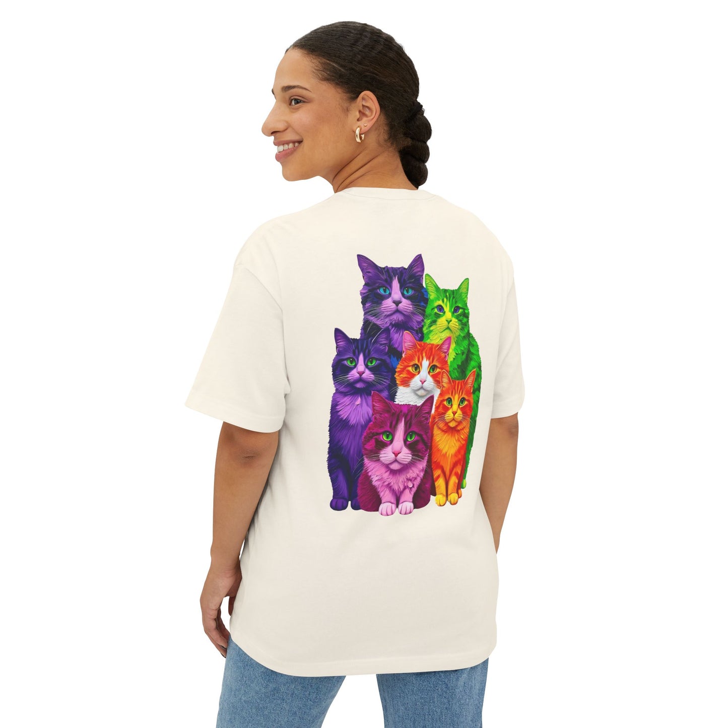 Psychedelic Colours Cat Lovers Oversized T- Shirt