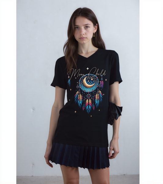 Moon Child V-Neck T-Shirt. Silhouette collection.