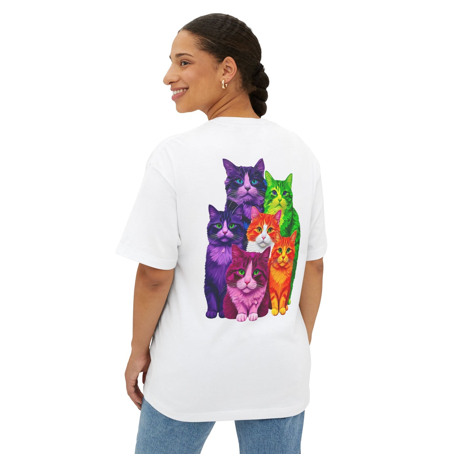 Psychedelic Colours Cat Lovers Oversized T- Shirt