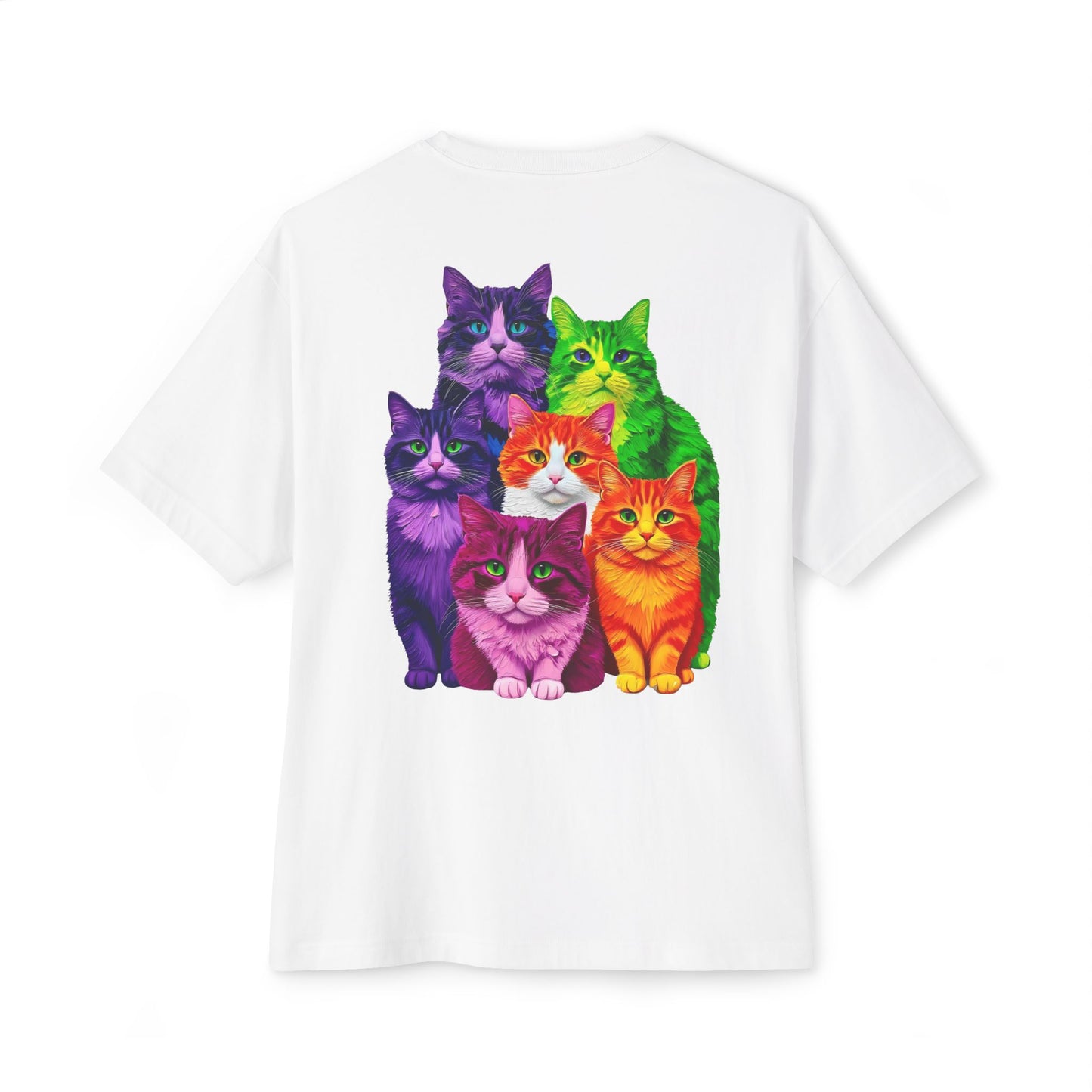 Psychedelic Colours Cat Lovers Oversized T- Shirt