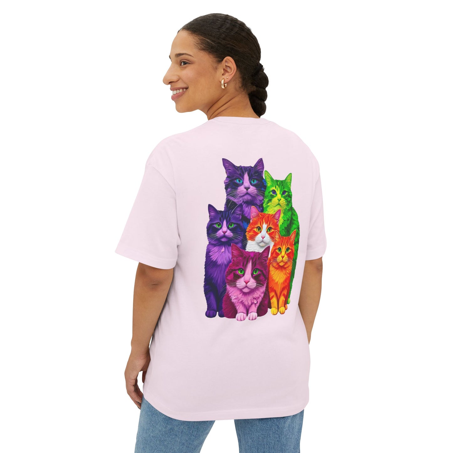 Psychedelic Colours Cat Lovers Oversized T- Shirt