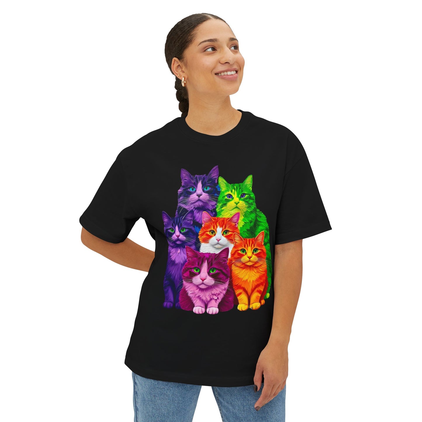 Psychedelic Colours Cat Lovers Oversized T- Shirt