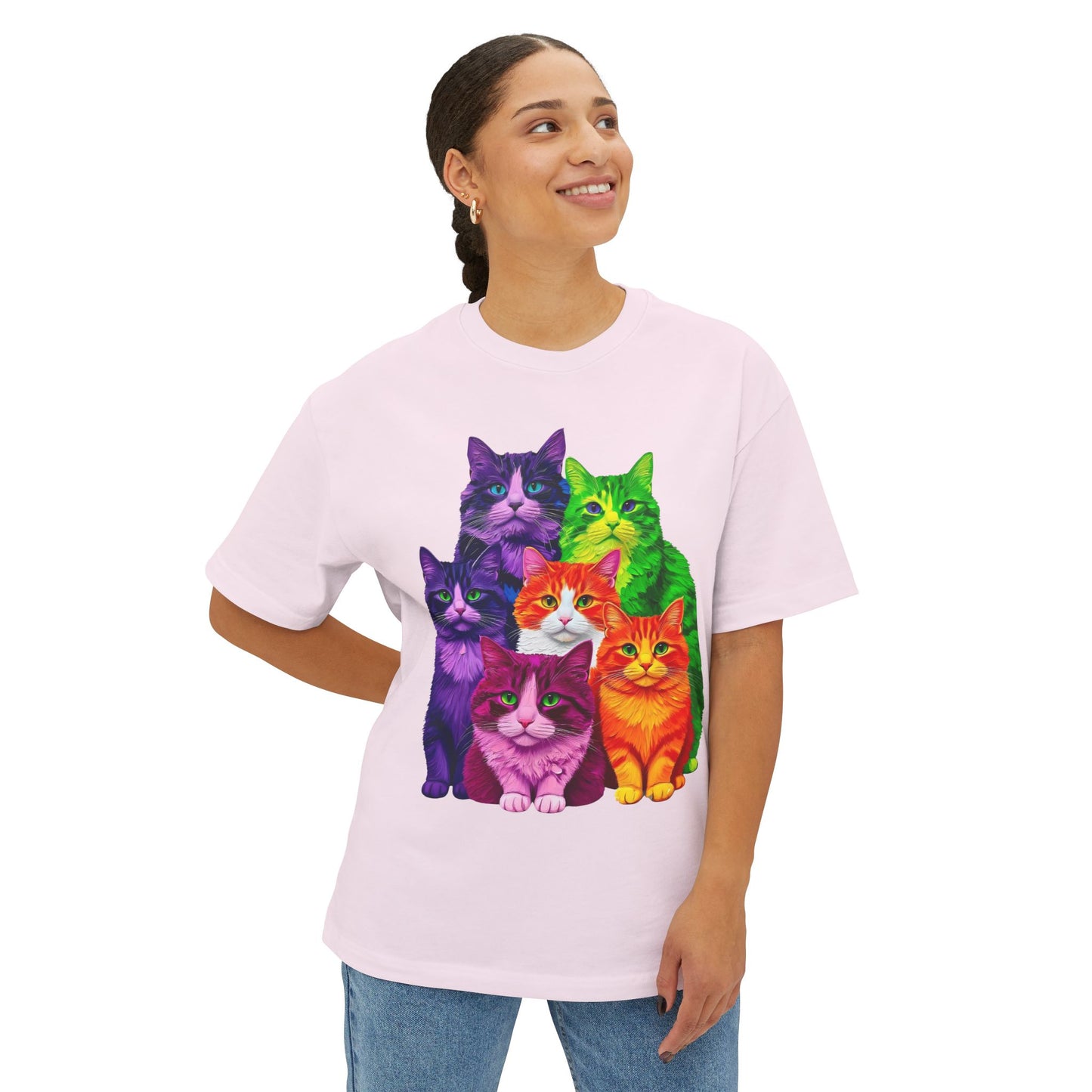 Psychedelic Colours Cat Lovers Oversized T- Shirt