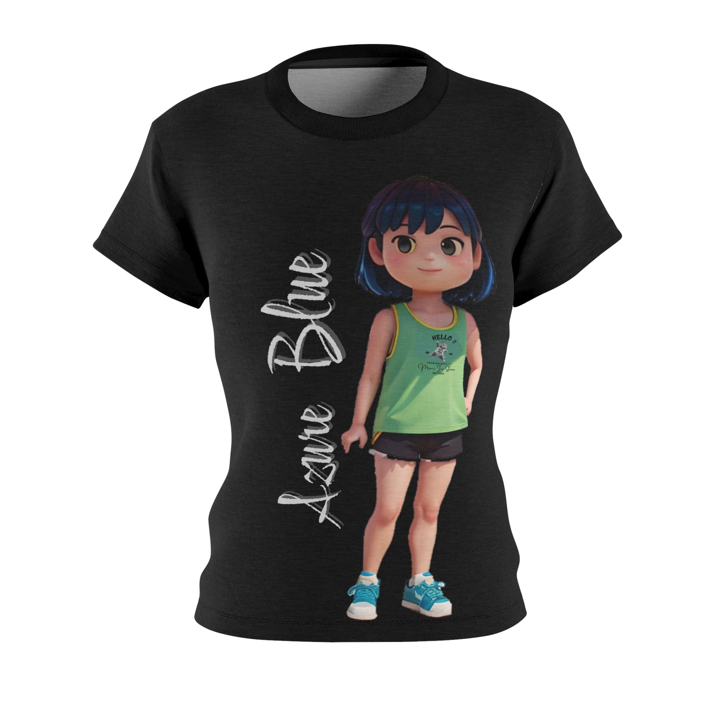 Azure Blue Tee. Black Front Mock up