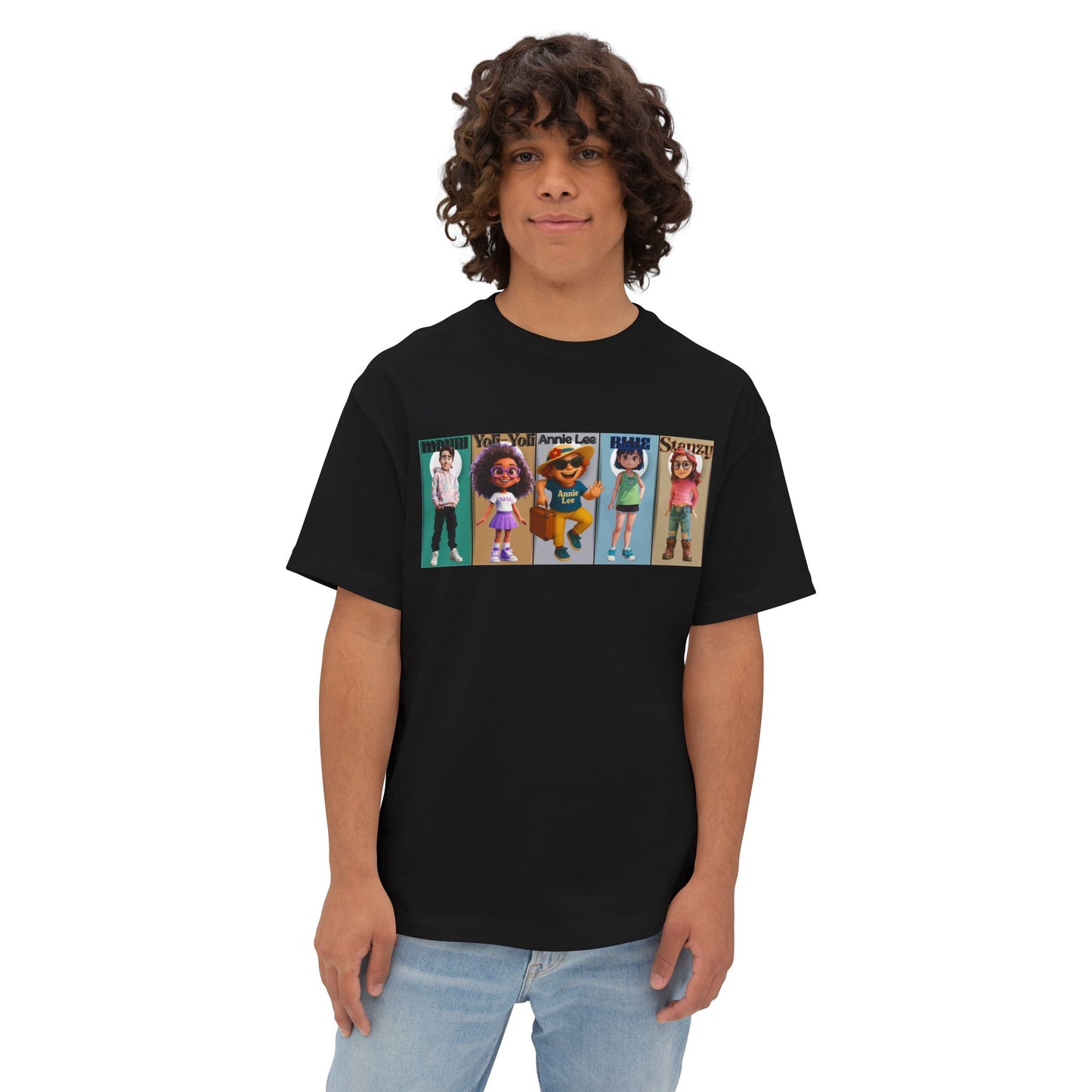 Man wearing the ultimate oversize vibrant people tee. Black