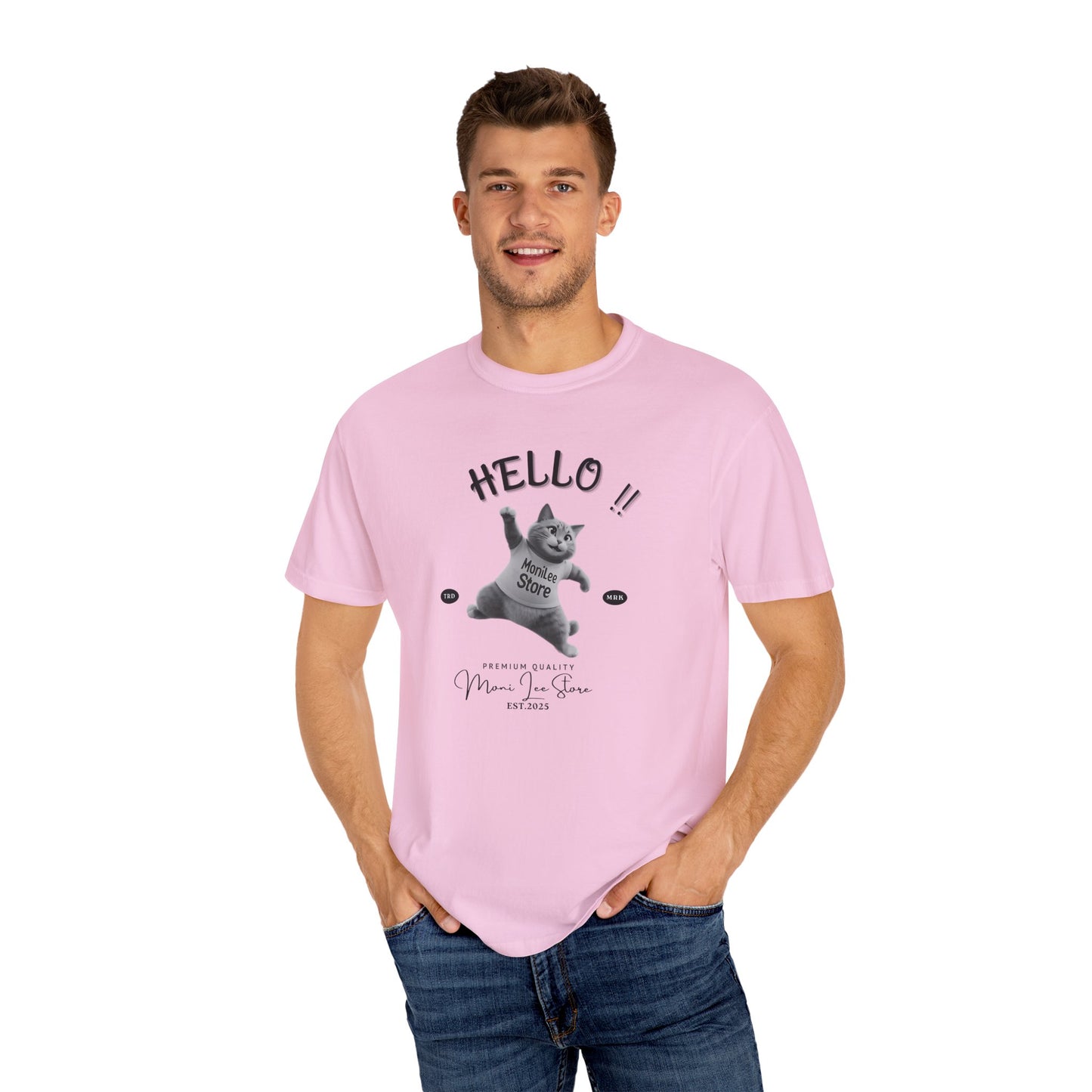 Moni_Lee_Cat_Blossom Tee. Man model one