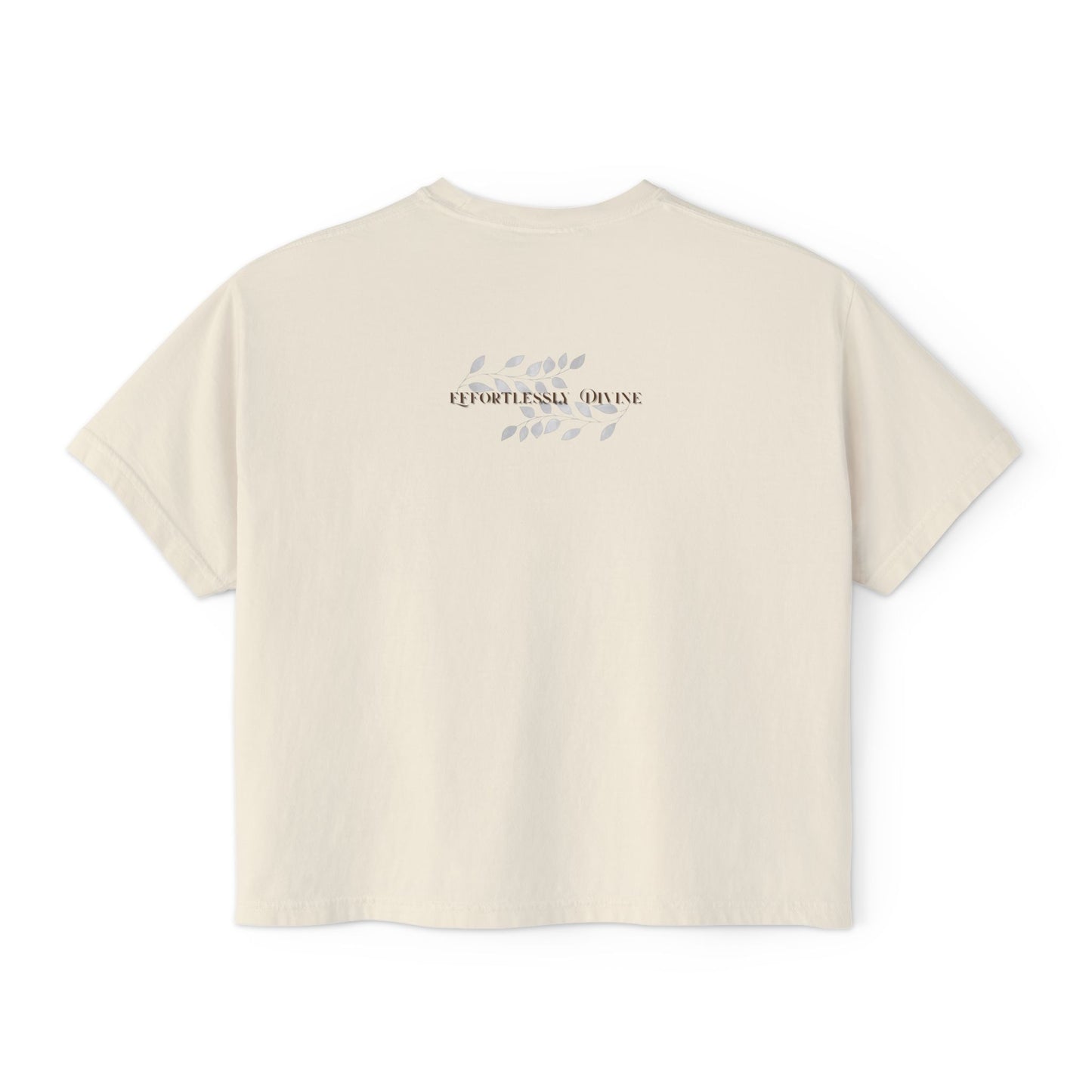 Ivory t-shirt with text on the back against a white background