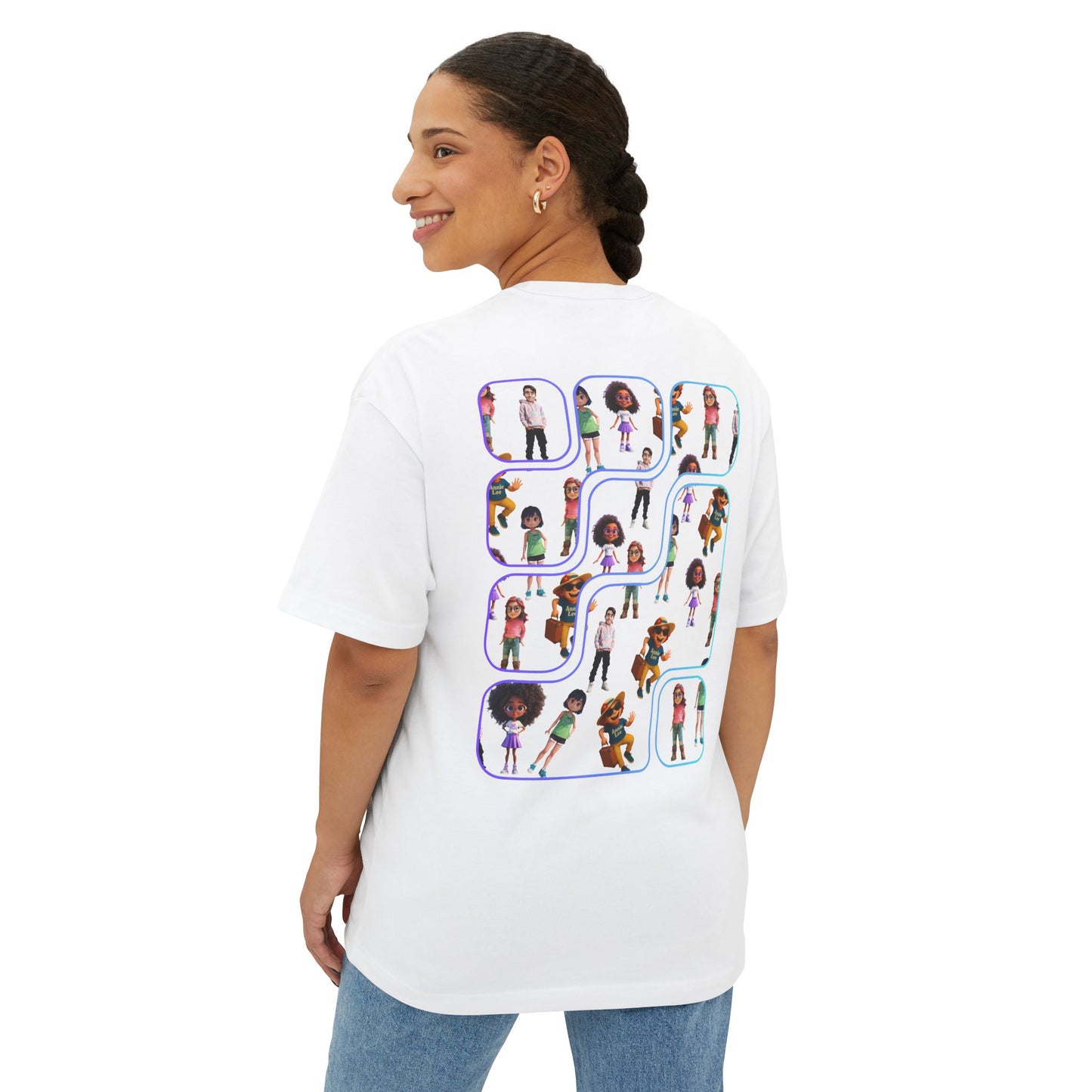 Woman wearing Vibrant people the ultimate tee. white back