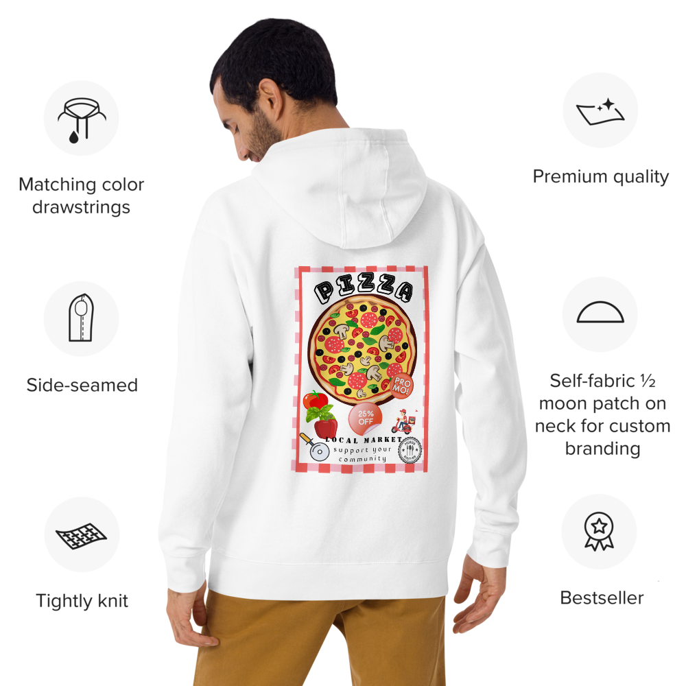 hoodie pizza premium back characteristics