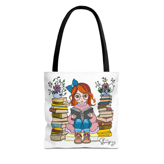 "Stanzi the Reader" tote bag. A beautiful and elegant tote bag for book lovers, an ideal gift for book lovers.