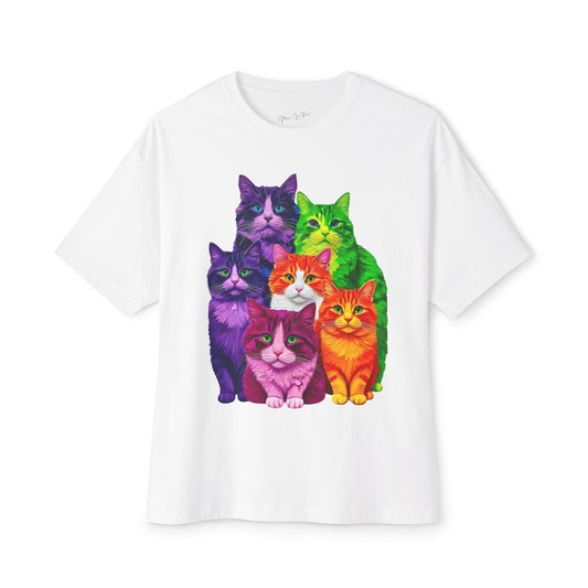 Psychedelic Colours Cat Lovers Oversized T- Shirt