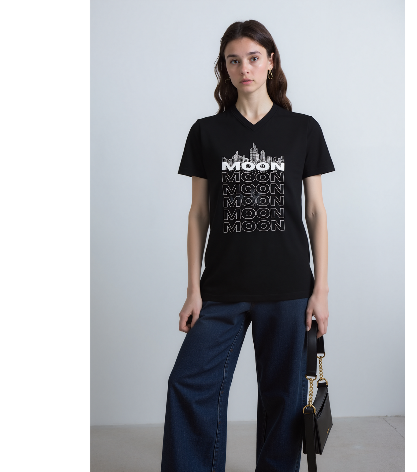 Moon V-Neck T-Shirt. Silhouette collection.