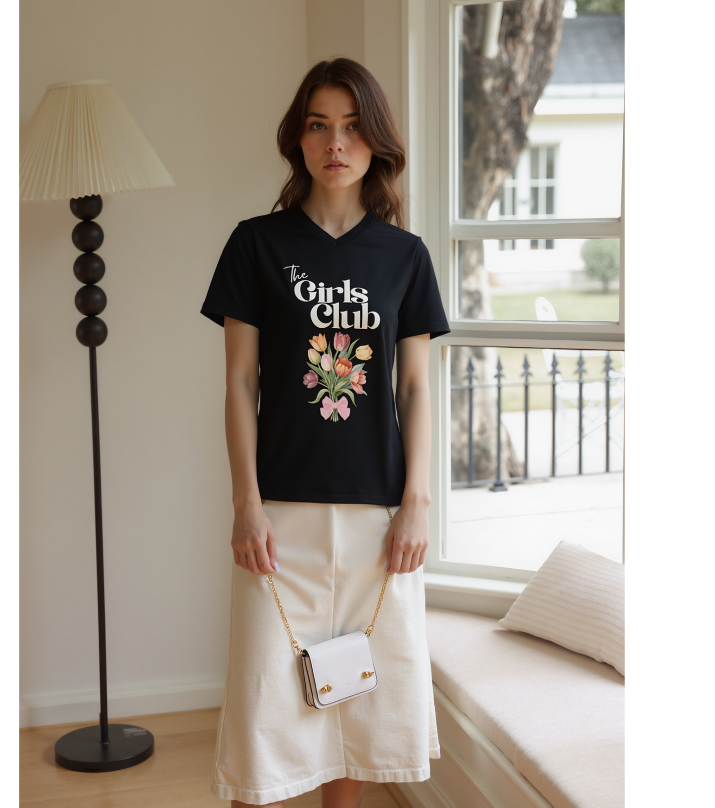 The Girls Club V-neck T-shirt, Silhouette Collection.