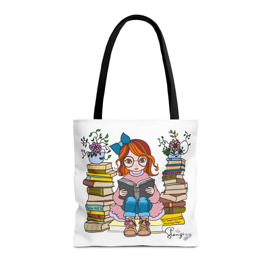 "Stanzi the Reader" tote bag. A beautiful and elegant tote bag for book lovers, an ideal gift for book lovers.