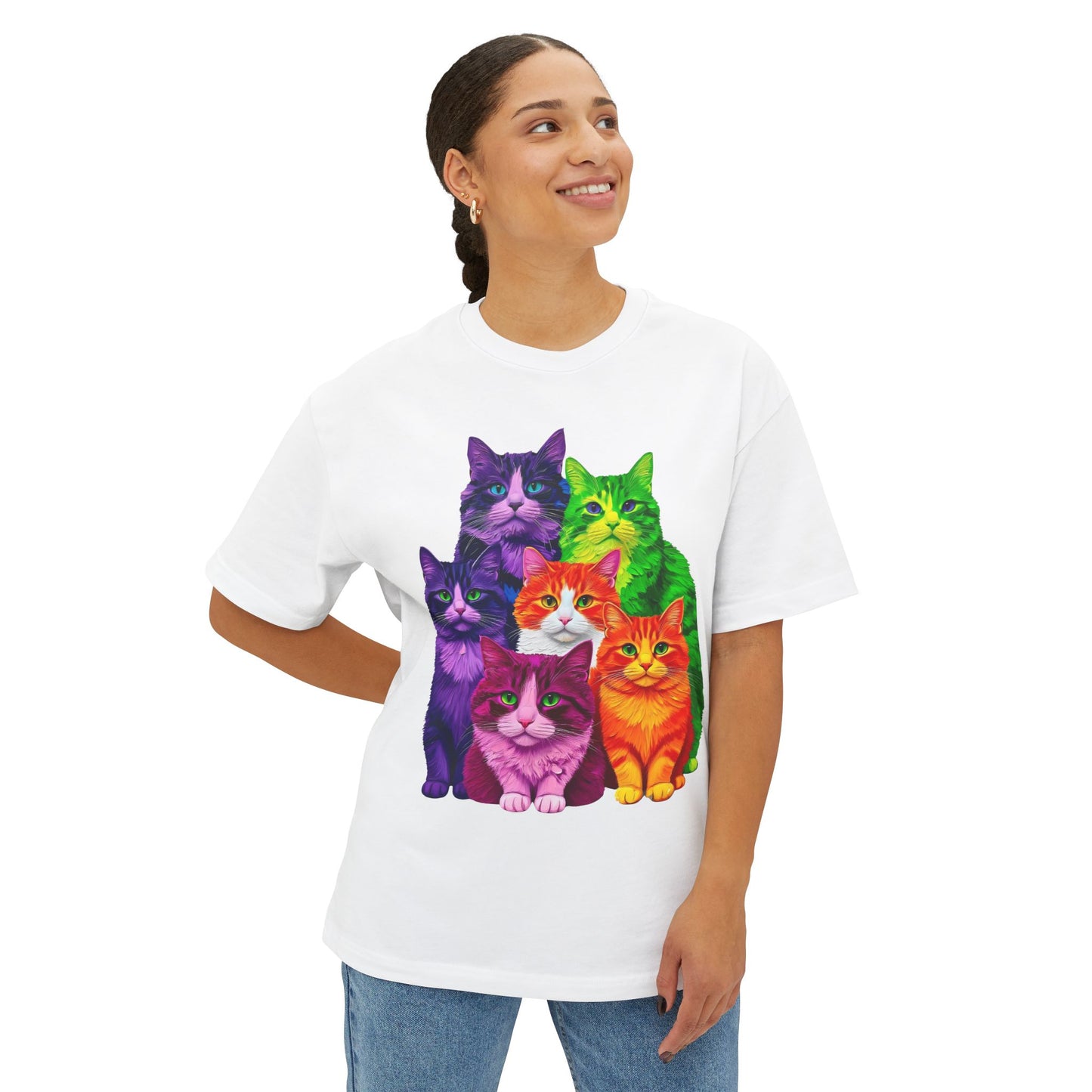 Psychedelic Colours Cat Lovers Oversized T- Shirt