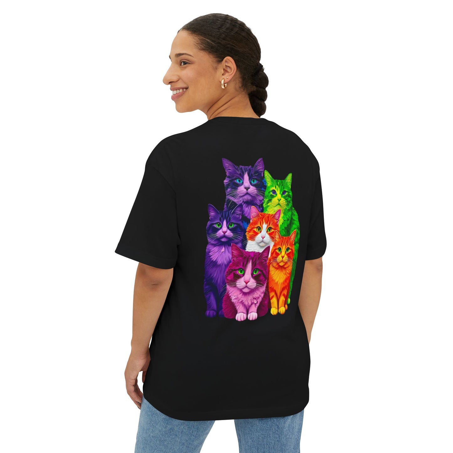 Psychedelic Colours Cat Lovers Oversized T- Shirt
