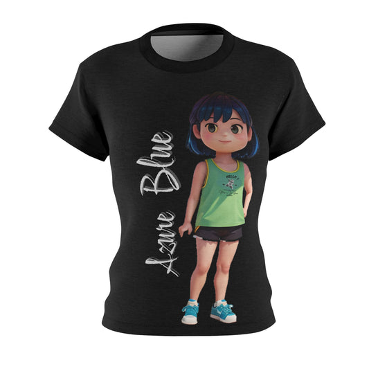 Azure Blue Tee. Black Front Mock up