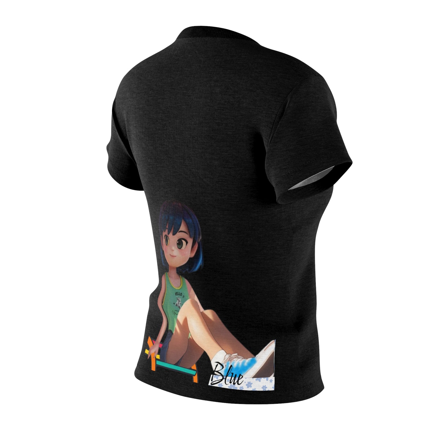 Azure Blue T-shirt. Black side back Mock up
