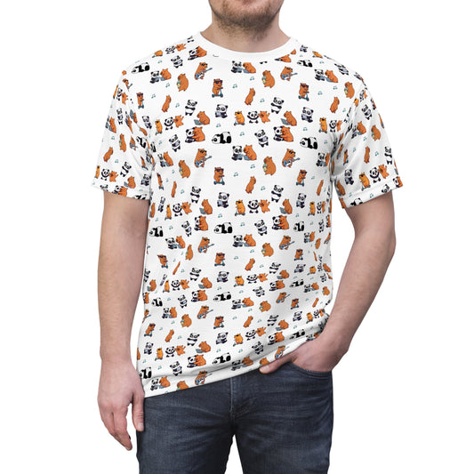 Capy & Panda  Playful Tee. Model man one.