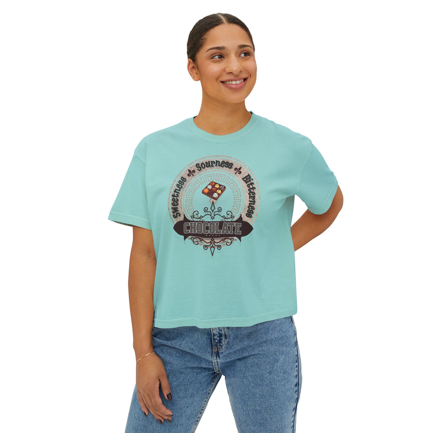 Chocolate_Tee front._Chalky mint_Woman_One
