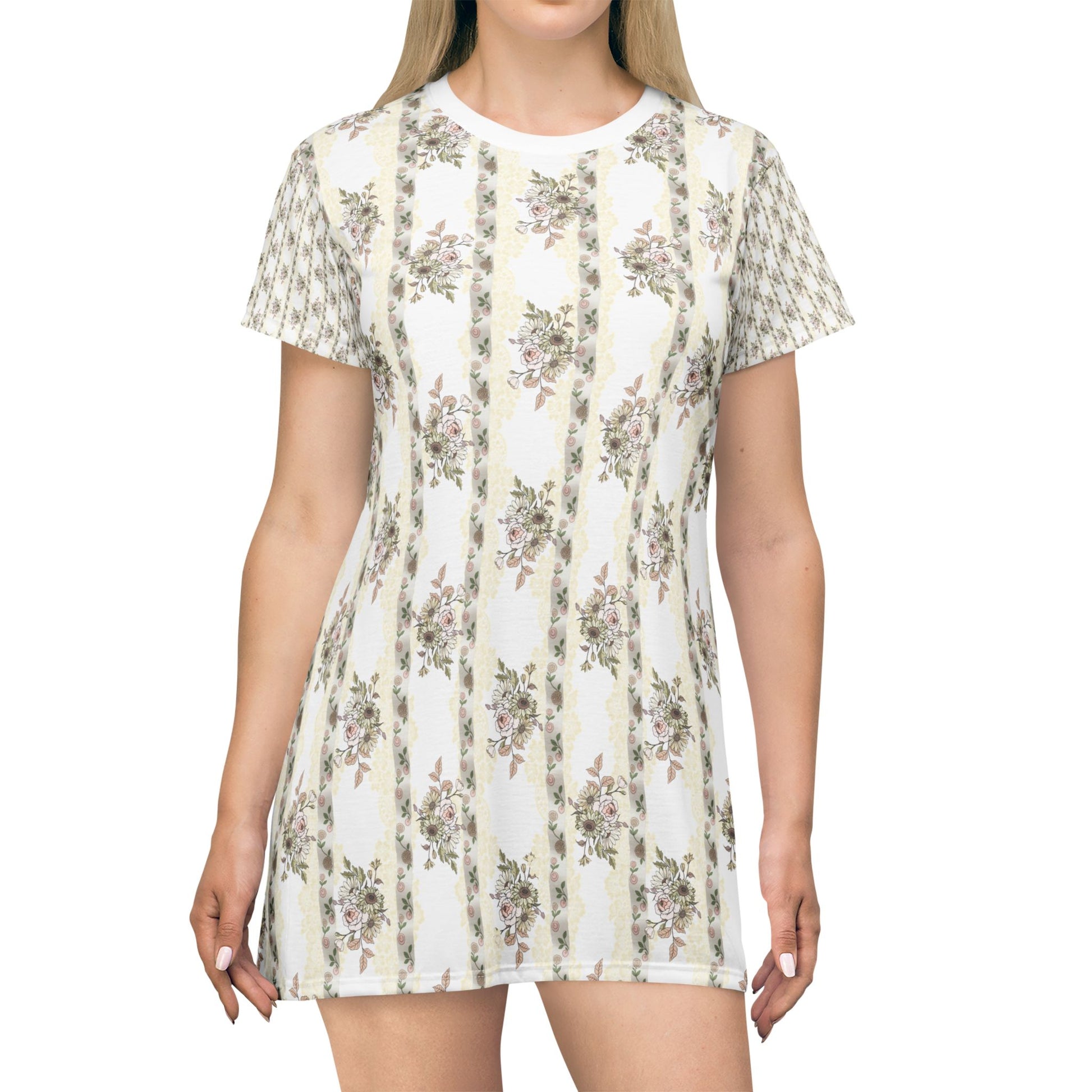 Woman wears the Moni Lee Ribbon flowers dress