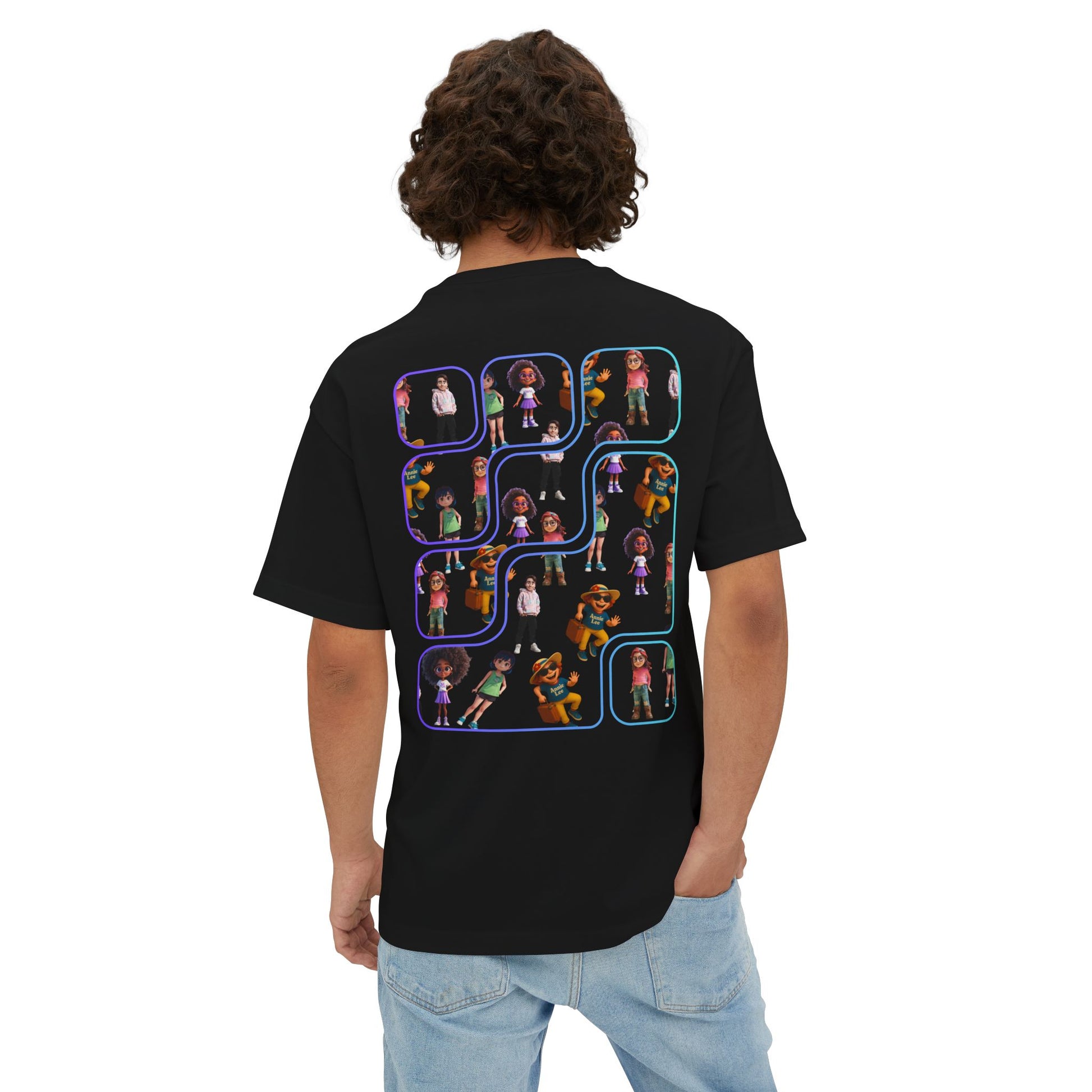Man wearing the ultimate oversize tee vibrant people. Black . Back