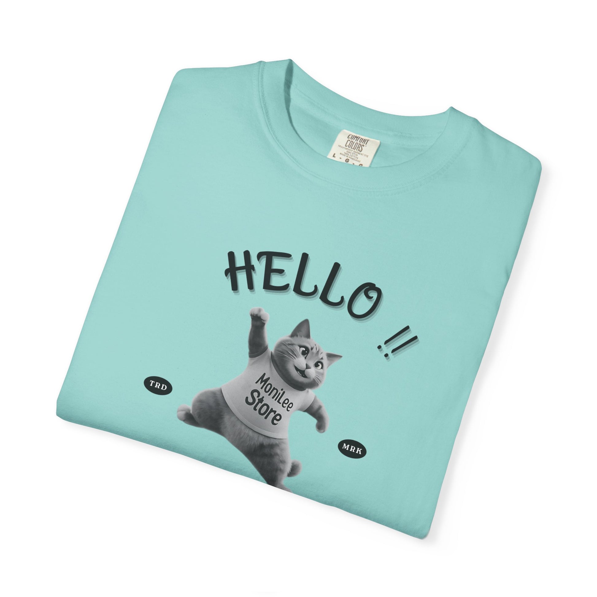 Moni Lee Cat Folded. Chalky mint short sleeved Tee.