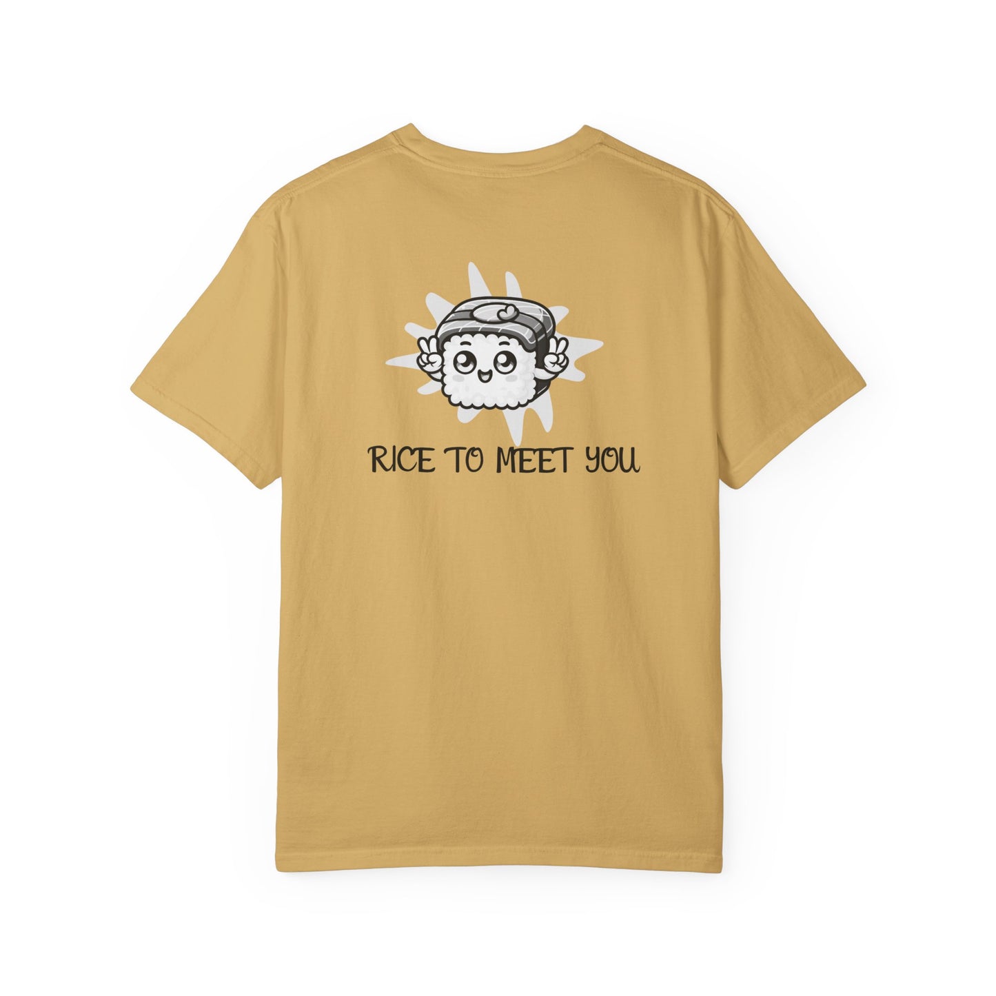 Moni Lee Cat printed on the Back. Mustard short sleeved Tee.