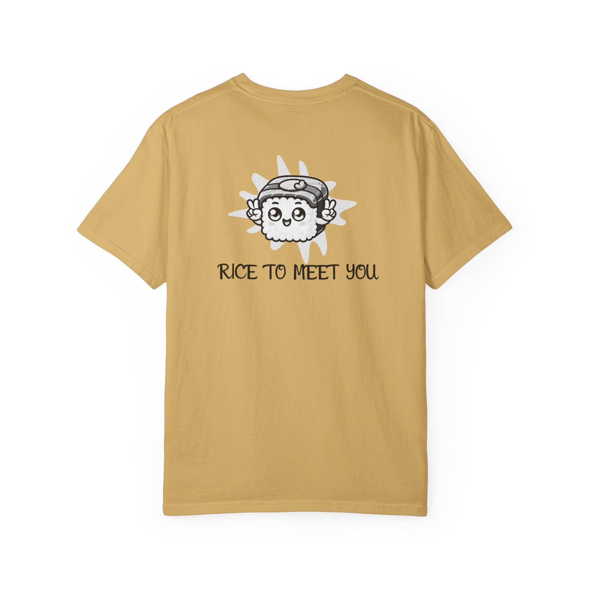 Moni Lee Cat printed on the Back. Mustard short sleeved Tee.