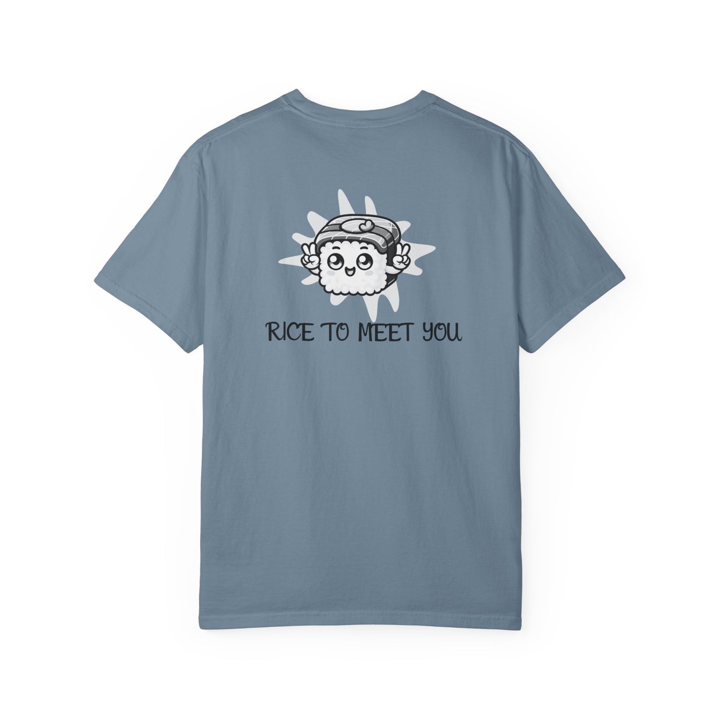 Moni Lee Cat printed on the Back. Ice Blue short sleeved Tee.