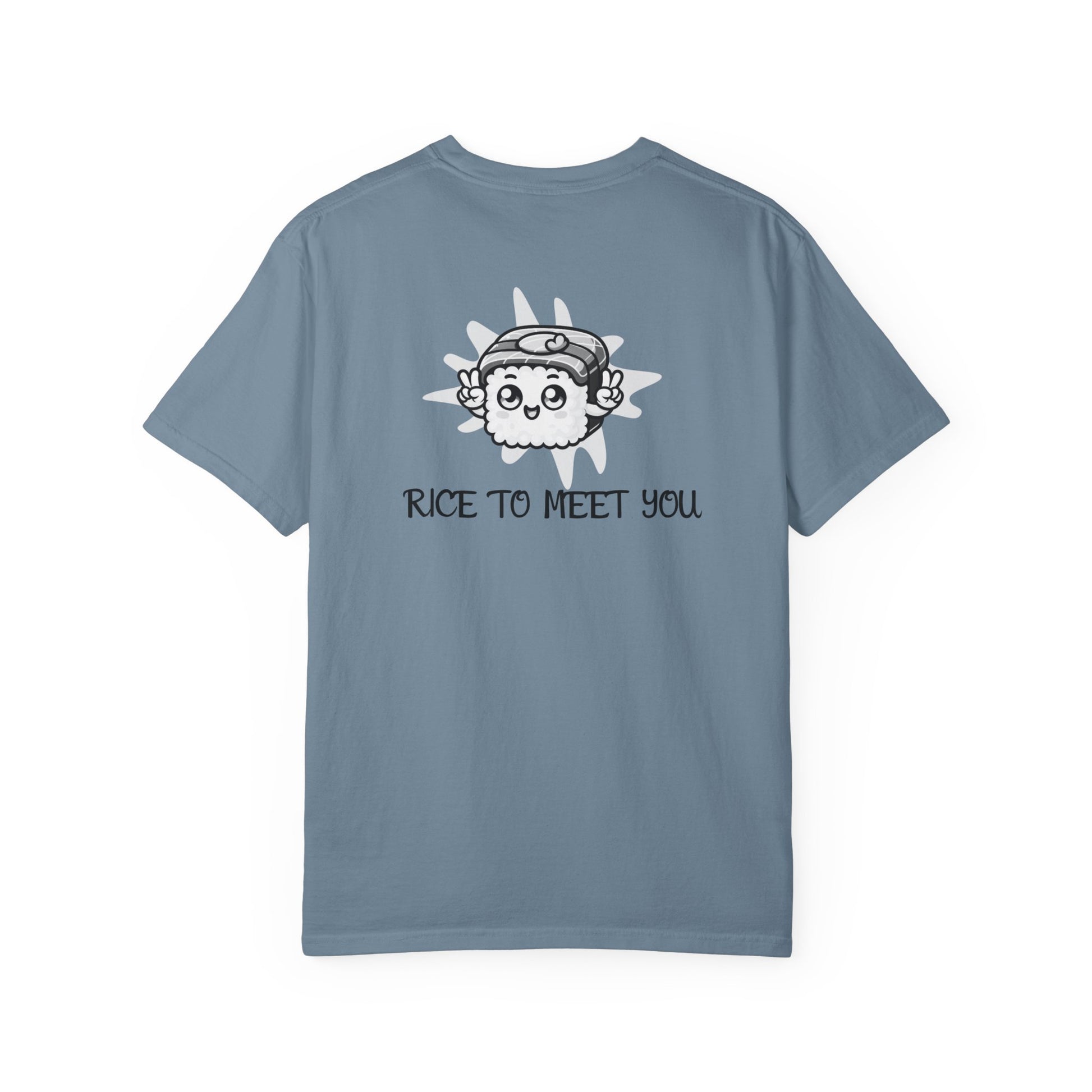 Moni Lee Cat printed on the Back. Ice Blue short sleeved Tee.