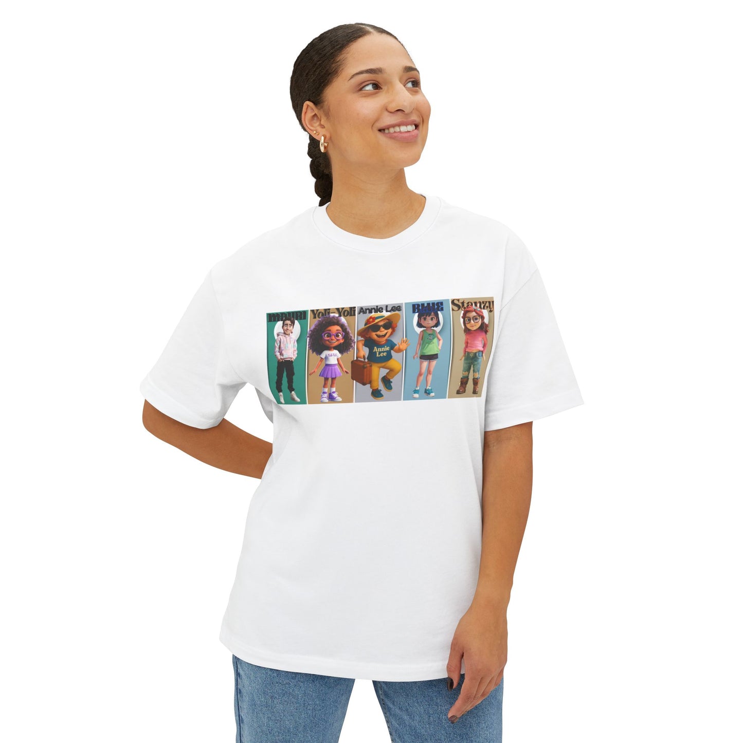 woman wearing Vibrant people the ultimate tee. white front