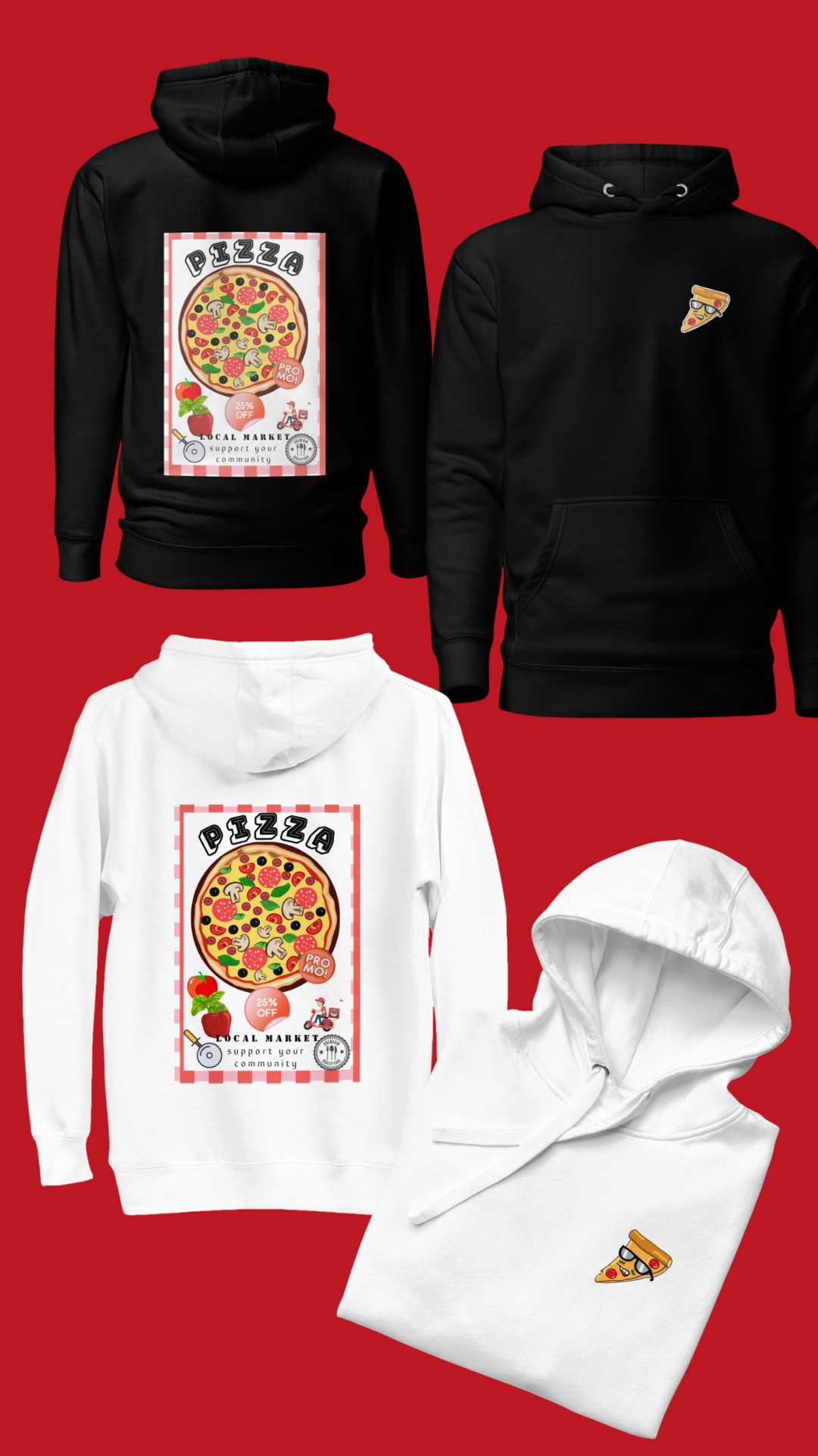 hoodie white and black full view pizza 